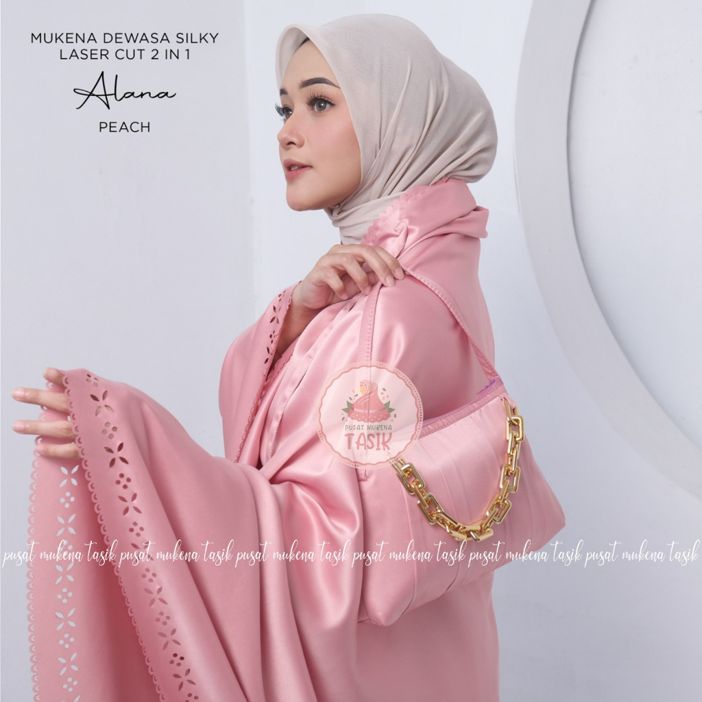 PUSAT MUKENA TASIK - MUKENA POLOS DEWASA SILKY LASER CUT 2 IN 1 ALANA