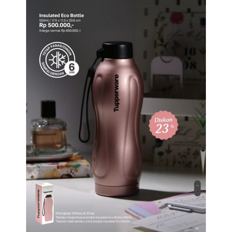 [Botol Termos] Insulated Eco Bottle Stainless 550ml Rose Gold (1)