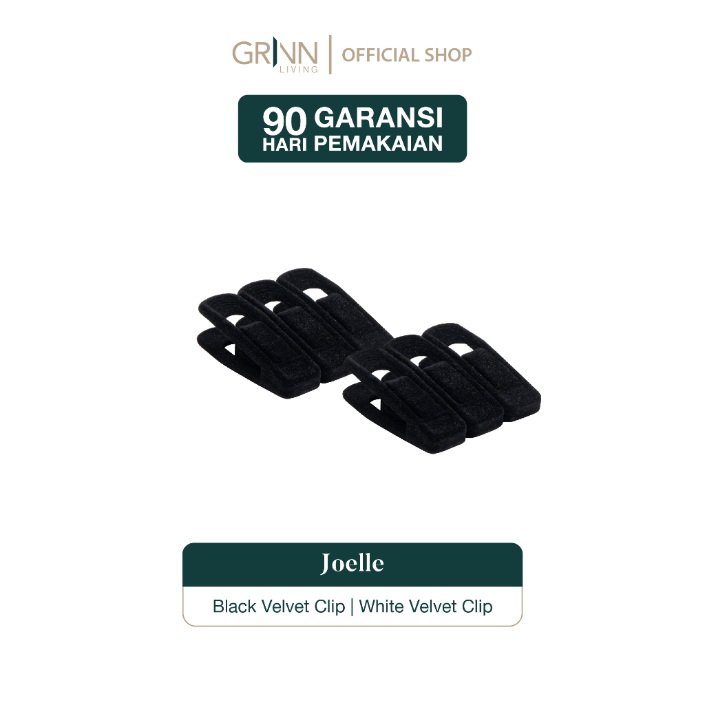 GRINN LIVING Joelle Velvet Jepitan Jemuran / Gantungan Baju Serbaguna Isi 6 Handle Putih &amp; Hitam Premium Aesthetic