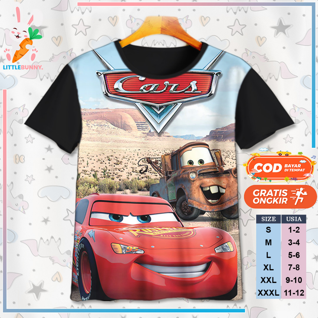 BAJU KAOS ANAK KARTUN 3D DISNEY CARS MCQUEEN V3 / KAOS ANAK 3D CARS MCQUEEN - LITTLE BUNNY
