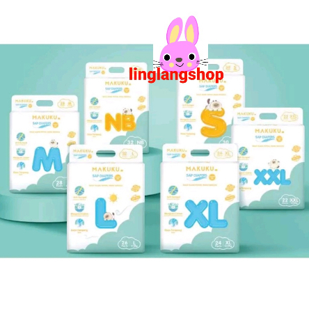 MAKUKU popok bayi Comfort FIT NB32 S30 M28 L26 XL24 XXL22 type perekat / celana pants diapers Mengunci Cairan