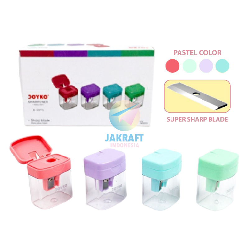 

(12 Pcs) Serutan Rautan Pensil Tong Sampah Pastel 1 Lubang JOYKO B-23PTL Pencil Sharpener Tajam