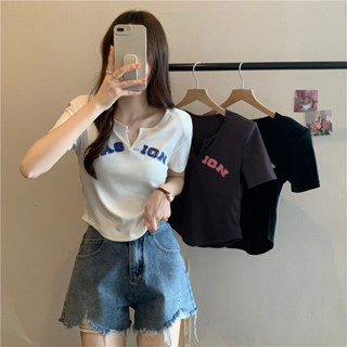 GO!BJ1223 Baju Atasan Kaos korean Motif Polos Wanita Sexy Crop Tee Lengan Pendek Fashion