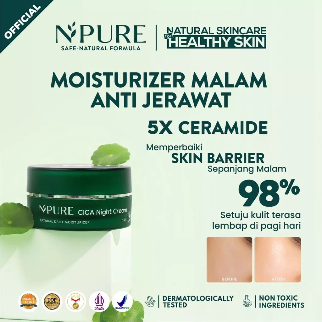 Npure Day &amp; Night Cream Centella Asiatica 15 Gram - Cica Acne Series (Krim Siang &amp; Malam) - Skincare Krim Pagi Sleeping mask Mousturizer CTMP