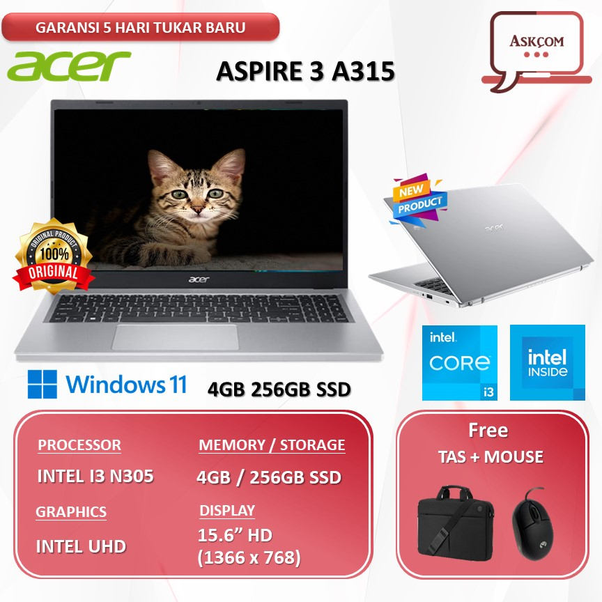 Laptop ACER ASPIRE 3 A315 I3 N305 4GB 512GB SSD W11 15.6 HD