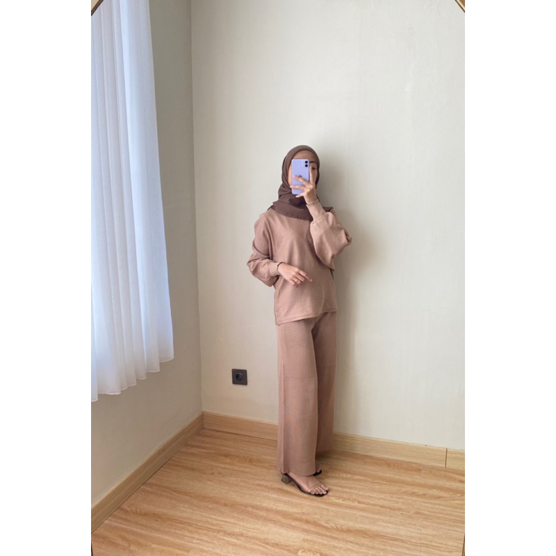 Lady Knit One Set Basic / Baju Setelan Rajut Wanita Import