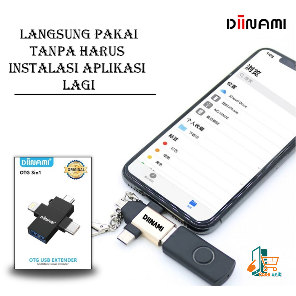 ￼DIINAMI OTG 3in1 Type-C Lightning (iPhone usb ) Micro USB Type C Android Apple iPhone iPad Multi Devices CS5975