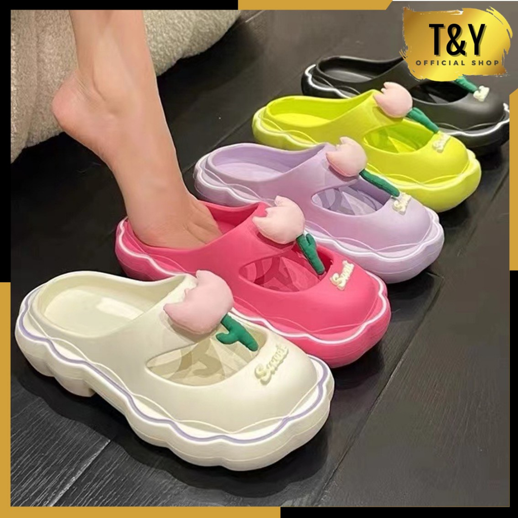 T&amp;Y Sandal Platform Jelly Wanita 6790 Sendal Selop Jelly Motif Bunga Sol Lembut Anti Licin Bahan Karet Elastis Slipper Empuk Murah Import