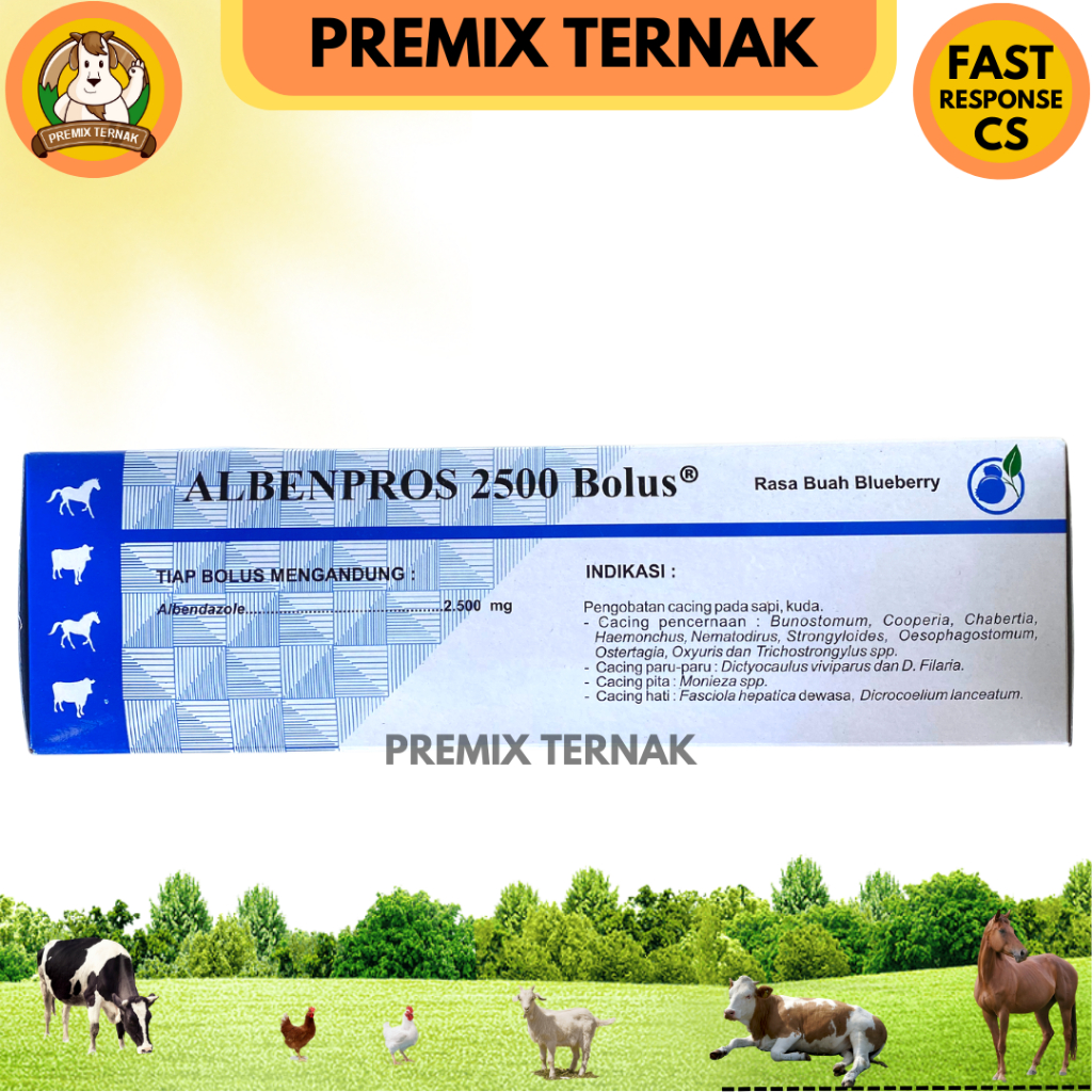 ALBENPROS BOLUS 1 BOLUS - Obat Cacing Bolus - Obat Cacing Sapi Spektrum Luas Ampuh - Rasa Blueberry