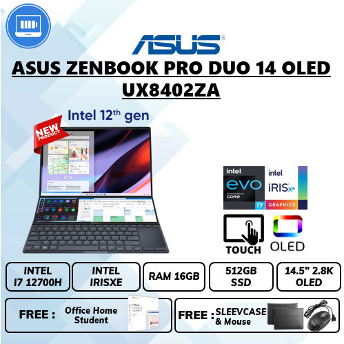 Laptop Asus zenbook pro duo 14 oled ux8402za i7 12700h Ram 16gb Ssd 512gb 14&quot;