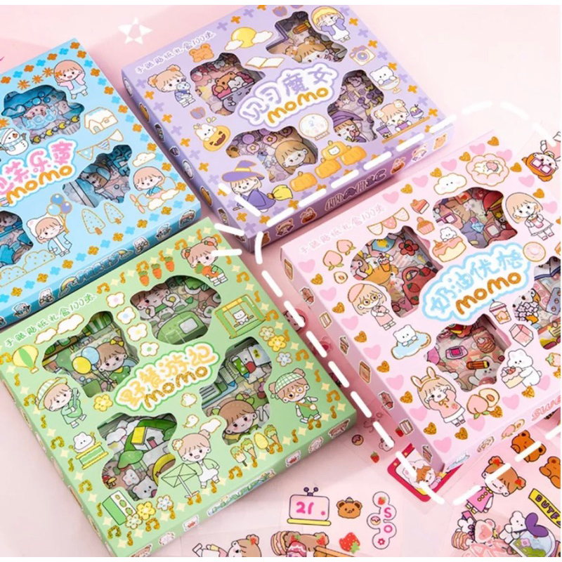 

100 Sheets Cute Girl Journal Sticker Gift Box PET Kawaii Stationery Scrapbooking Decoration Material Diary Phone Stickers