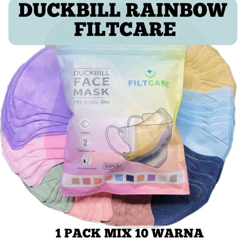 Masker duckbill Filtcare isi 50 warna warni /Duckbill WARNA WARNI Filtcare/masker duckbill warna warni isi 50 Mix warna 3ply tebal