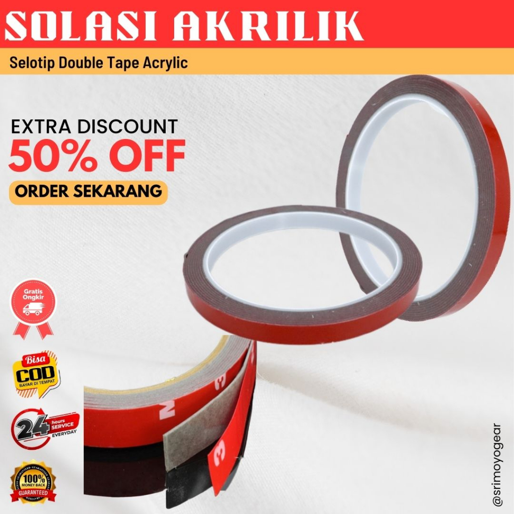 

Solasi Akrilik Selotip Double Tape Acrylic 3M 8mm