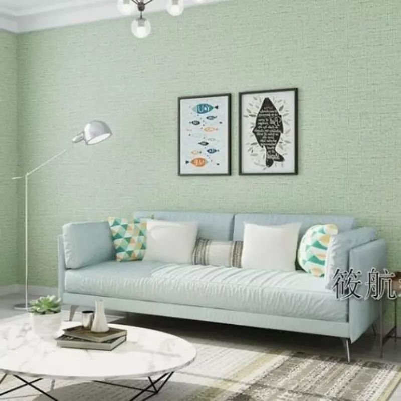 Wallpaper Sticker Dinding Hijau Polos Bertekstur Serat Kain Mewah Dan Elegan