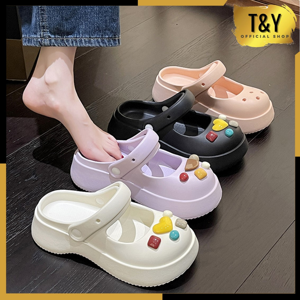 T&amp;Y Sandal Sol Platform Wanita 6791 Sepatu Sendal Jelly Sol Lembut Anti Licin Bahan Karet Elastis Slipper Empuk Free Aksesoris Sandal Murah Import