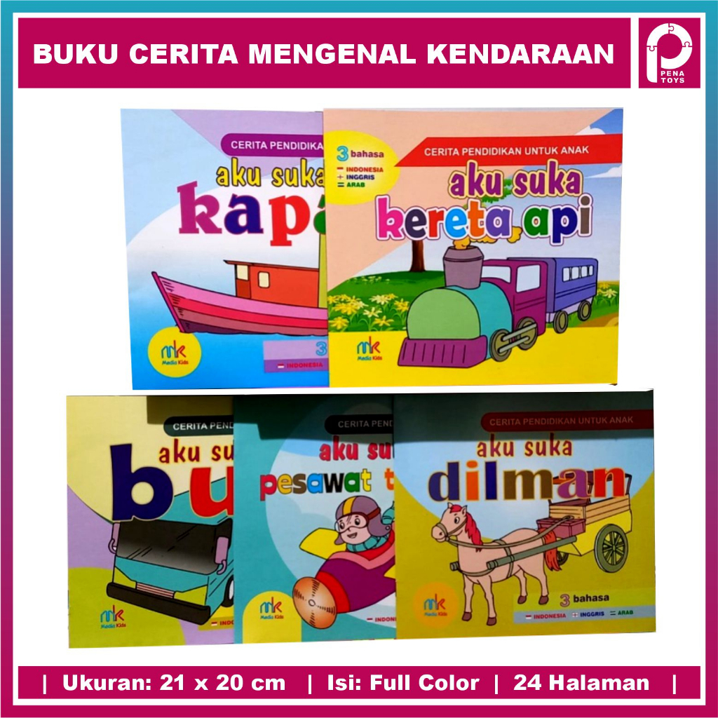 Buku Cerita Edukasi Komik Anak TK PAUD Balita Bayi Mengenal Kendaraan Bergambar Bahasa Inggris