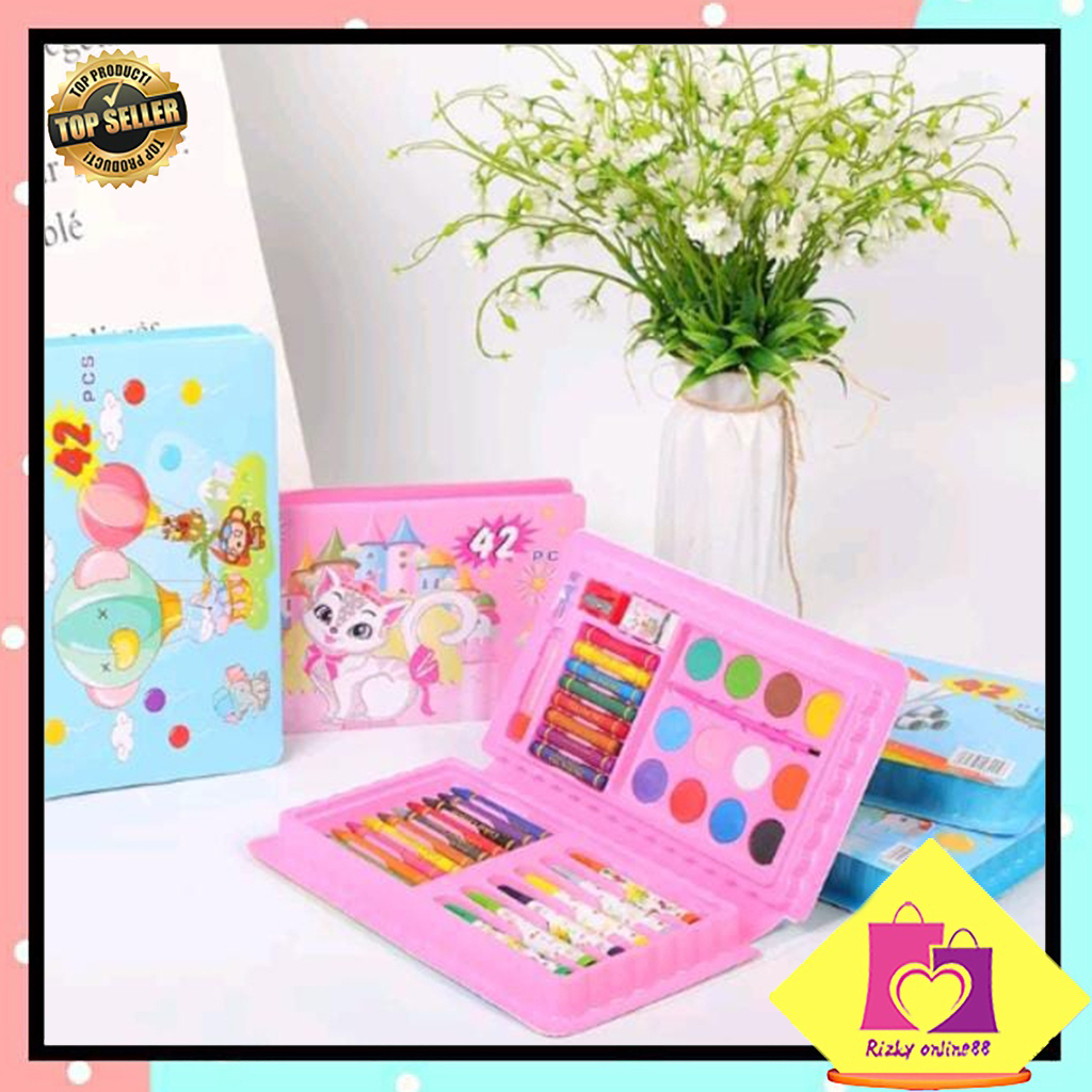 Rizkyonline Crayon Set 42pcs / Krayon Mewarnai Anak 42pcs / Pensil Warna Set COD STY11