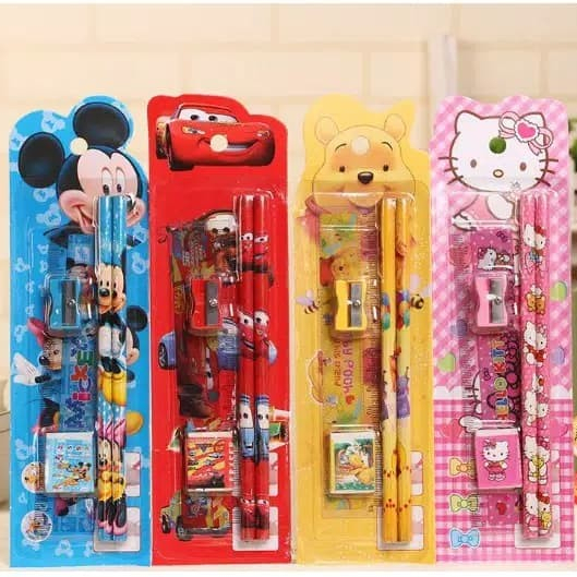 Rizkyonline88 Mini Stationery Set Alat Tulis Sekolah 5 in 1 Karakter Lucu STY01