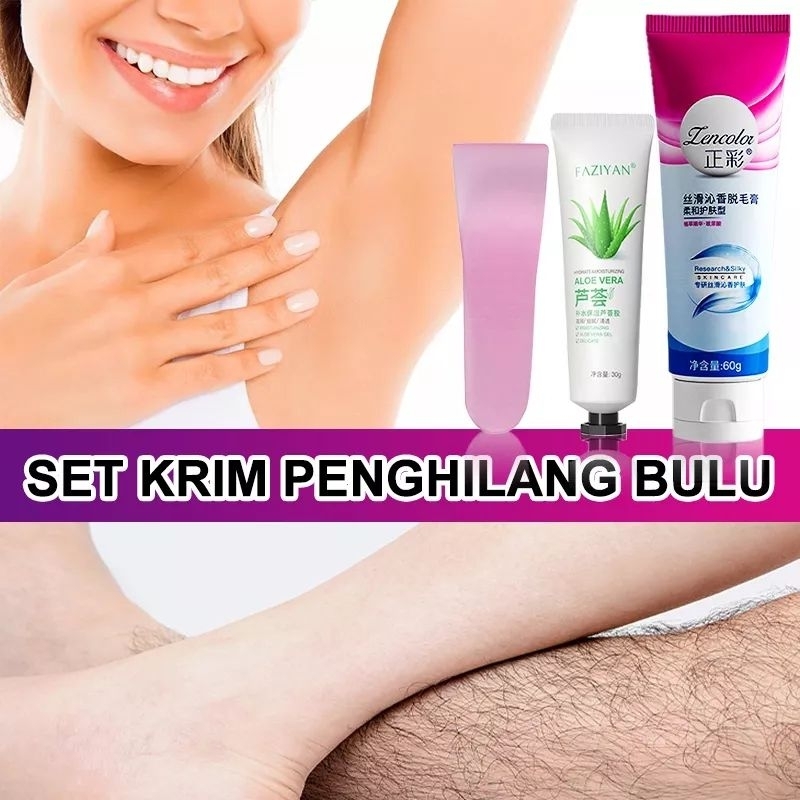 LENCOLOR 3in1 free spatula &amp; aloevera gel hair removal cream perontok bulu kaki ketiak tangan krim penghilang bulu kemaluan waxing