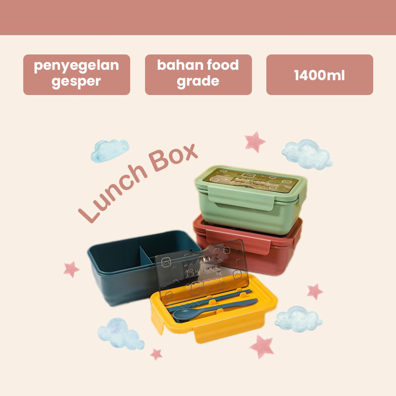 [Clearance] Sooka Lunch Box Set 3 Sekat Microwaveable 1400ml Anti Tumpah + Sumpit,Sendok - BPA Free HL-AAA647