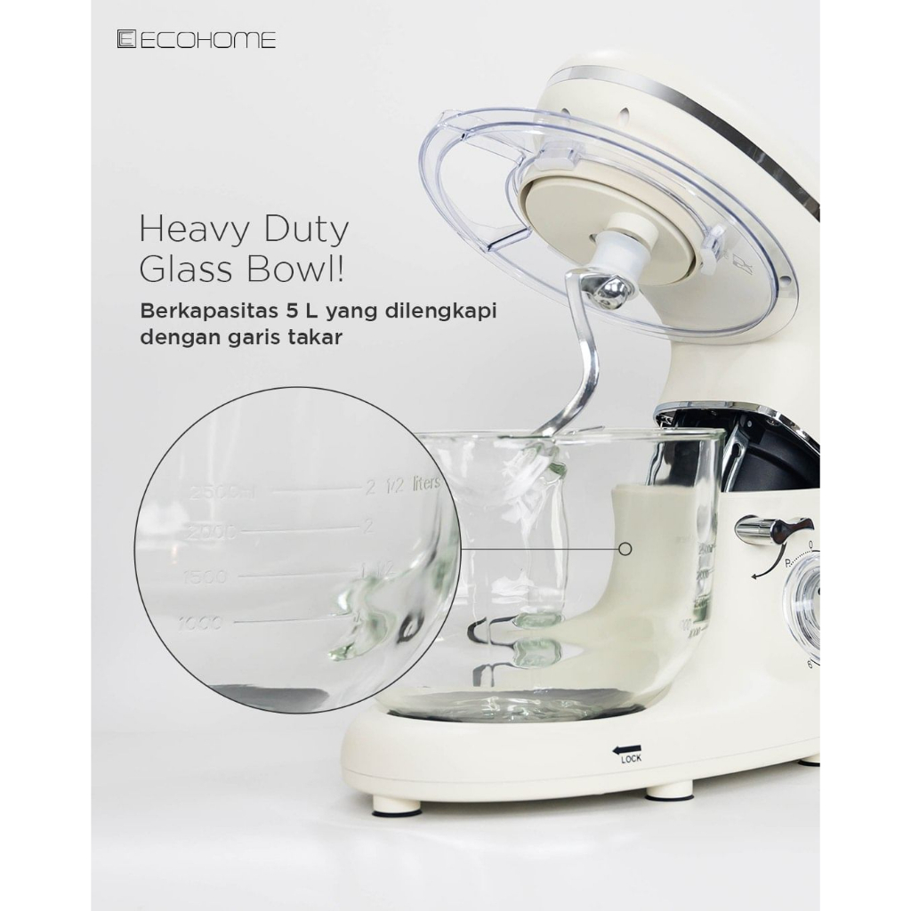 Ecohome Stand Mixer Platinum Glass Bowl ESM-999 / ESM999 Wadah Kaca 5L