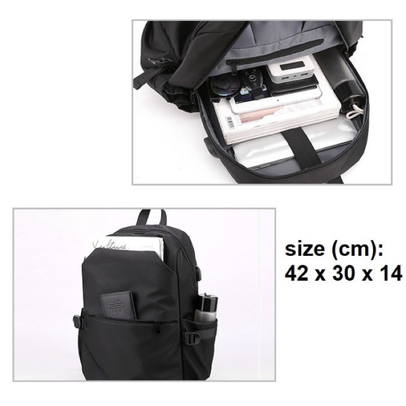 Tas Ransel Laptop sampai 15.6 inch Premium Anti Air Dengan Slot Usb untuk cas Hp Model Korea