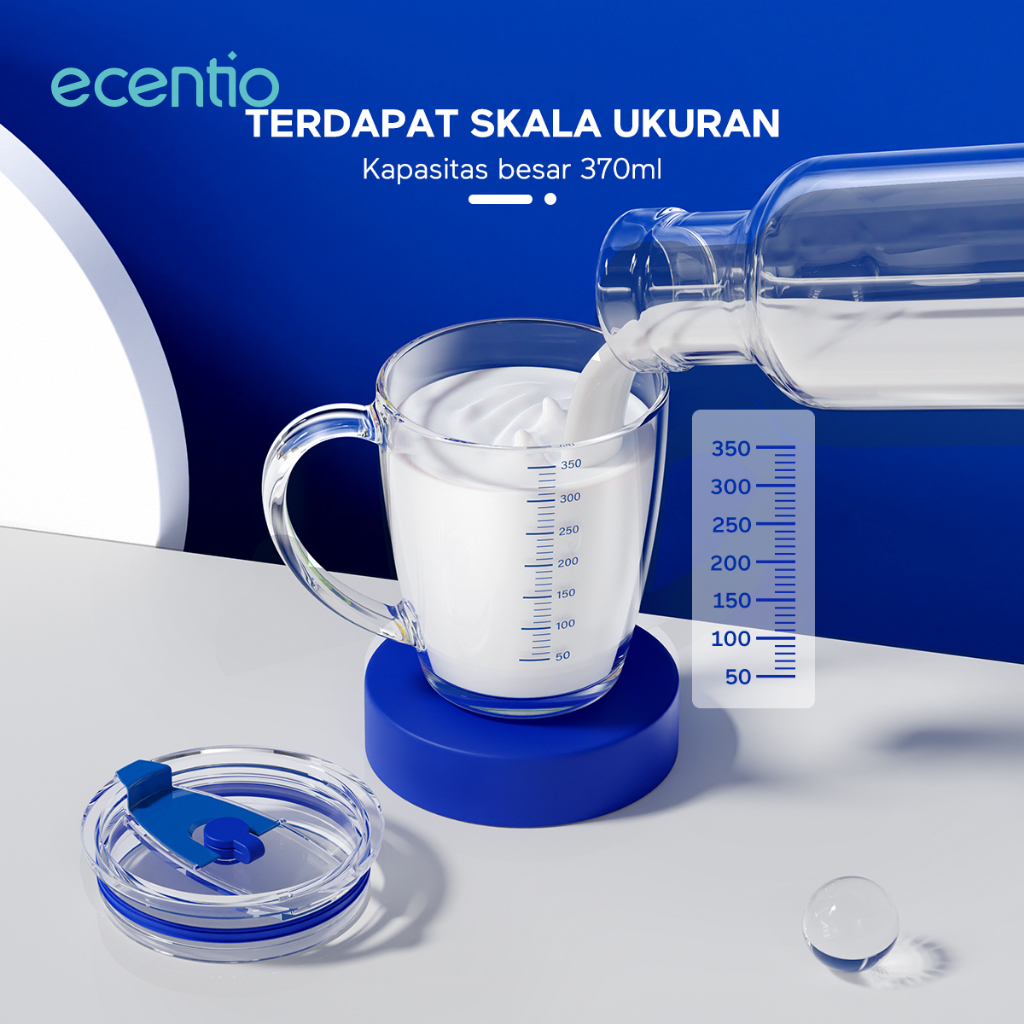 ecentio &amp; FOODI Gelas Mug kaca 370ml Tumbler Dengan Setotan Aesthetic Botol Minum