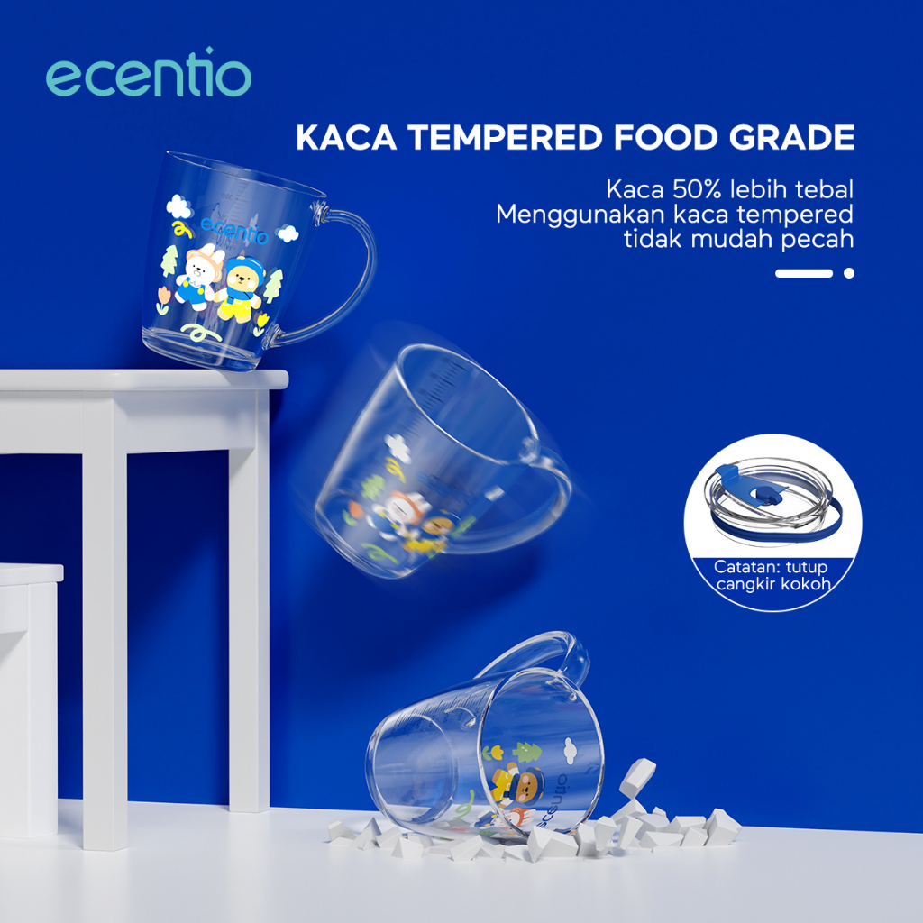 ecentio &amp; FOODI Gelas Mug kaca 370ml Tumbler Dengan Setotan Aesthetic Botol Minum