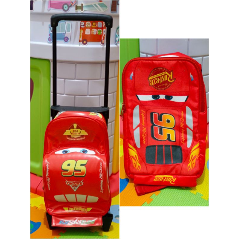 TAS RANSEL CARS CAR ANAK LAKI BOY BAG SEKOLAH MOBIL SEMI KOPER TROLEY SELEMPANG BAHU TROLLY MERAH SE