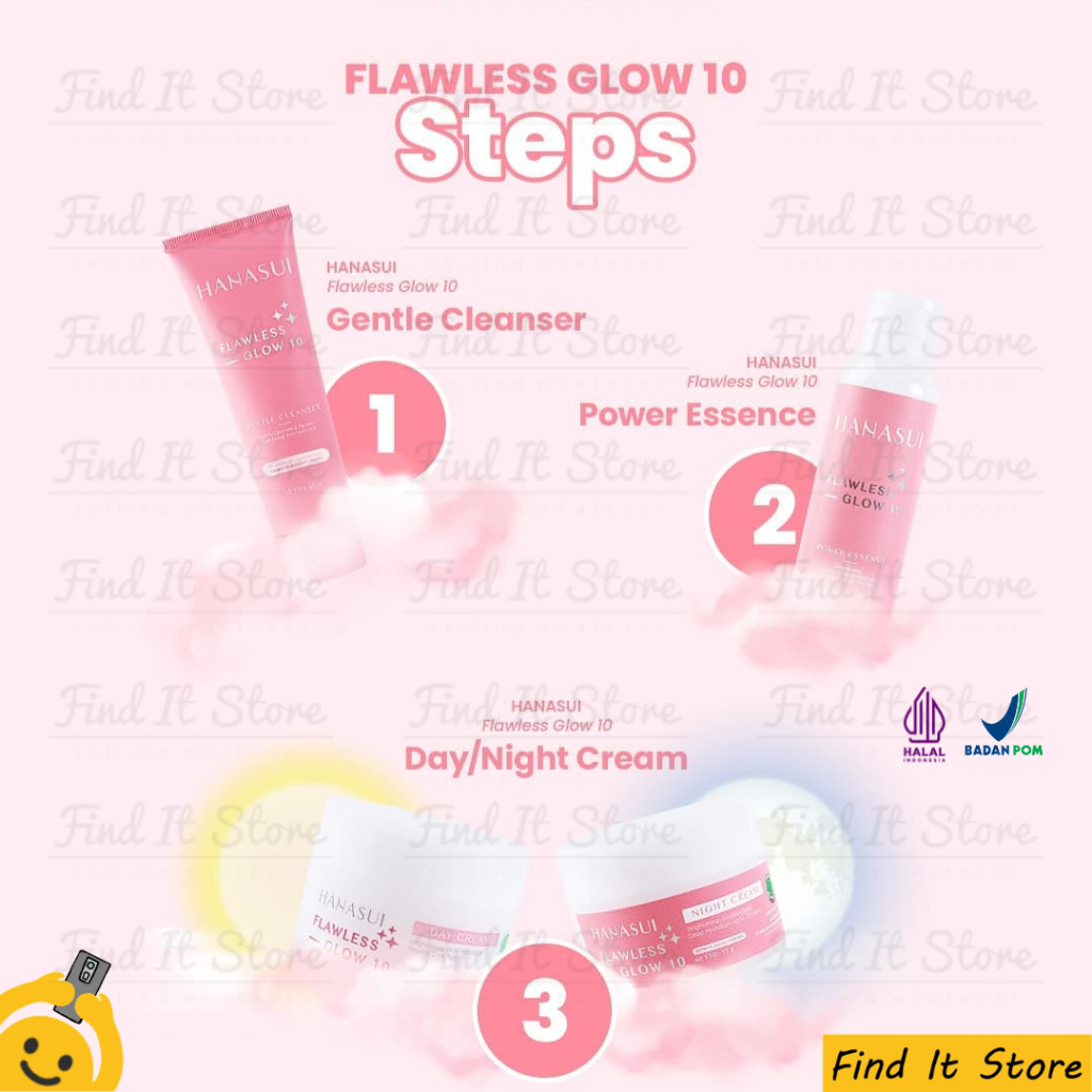 Hanasui Flawless Glow 10 | Cream | Gentle Cleanser | Perawatan Wajah Cerah Glowing | BPOM HALAL