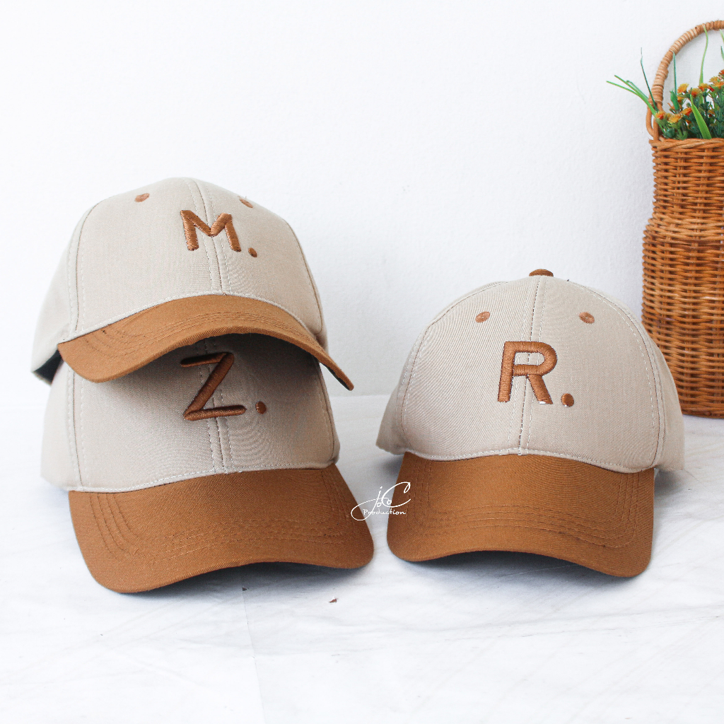 Jocoproduction - Topi REMAJA SAMPAI DEWASA Baseball Premium Bordir Alfabeth Cream Coklat