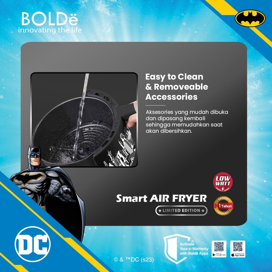 Air Fryer Bolde Batman Edition Low Watt 2.5 L Airfryer DC Fry Cook Less Oir Masak Tanpa Minyak Digital