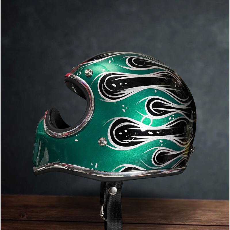 Cakil Custom Riot Flame Green - Helmet Custom