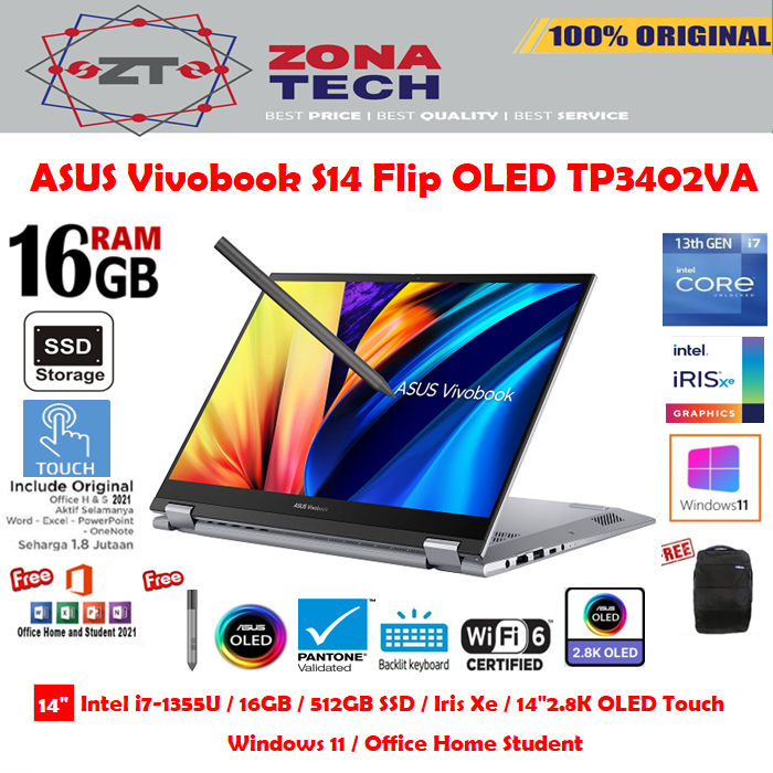 ASUS Vivobook S14 Flip OLED TP3402VA - i7-13700H 16GB 512GB SSD 14&quot;2.8K OLED Touch W11 OHS