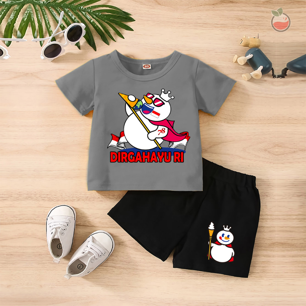 Baju Anak Stelan Kaos 3/4 MIXUE ROCK HUT RI 78 NKRI INDONESIA PANCASILA Cowok Cewek  Usia 1 - 4  Tahun Celana Pendek Harian