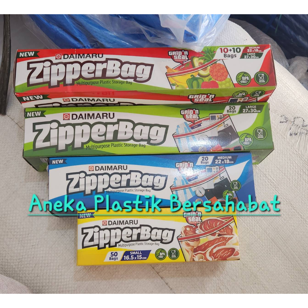 Daimaru plastik zipper bag ukuran 16.5x15 , 22x18 , 27x30 , plastik double klip , plastik klip foodg