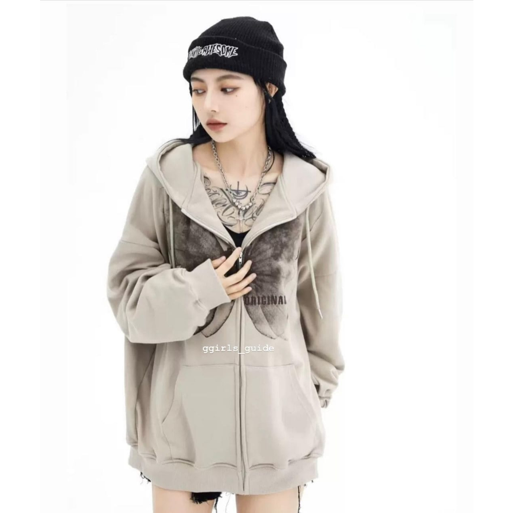 JAKET ZIPPER HOODIE BUTERFLIES SWEATER OVERSIZE WANITA / JAKET OVERSIZE / HOODIE