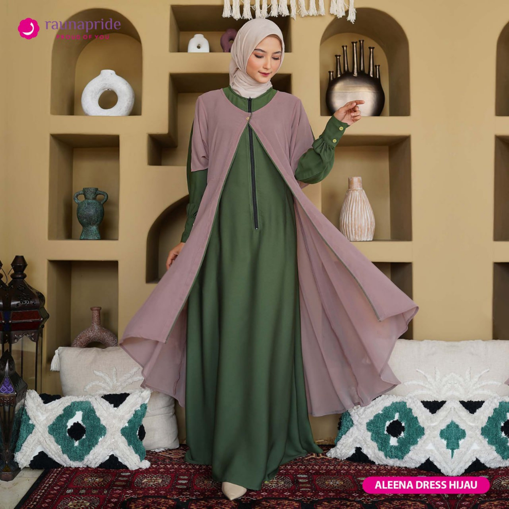 Baju Pesta Gamis Wanita Dewasa / Rauna Aleena - Hijau / Fashion Muslim