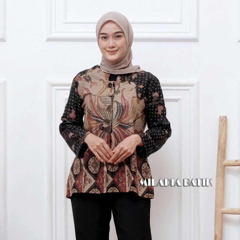 ATASAN BATIK WANITA MODERN BAJU BATIK KANTOR WANITA BATIK NEW BLUS BN