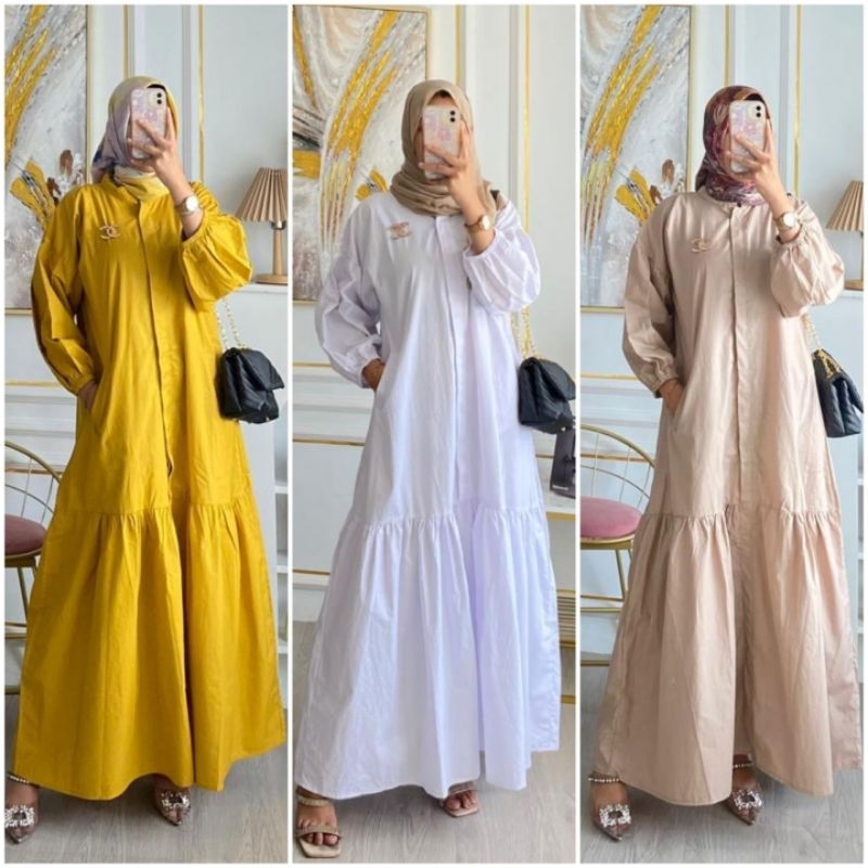 BISA COD GALERIAZKIYA GAMIS KATUN WARNA PUTIH HITAM MUSTARD COKSU/ DRESS PANJANG KATUN POPLIN/ GAMIS