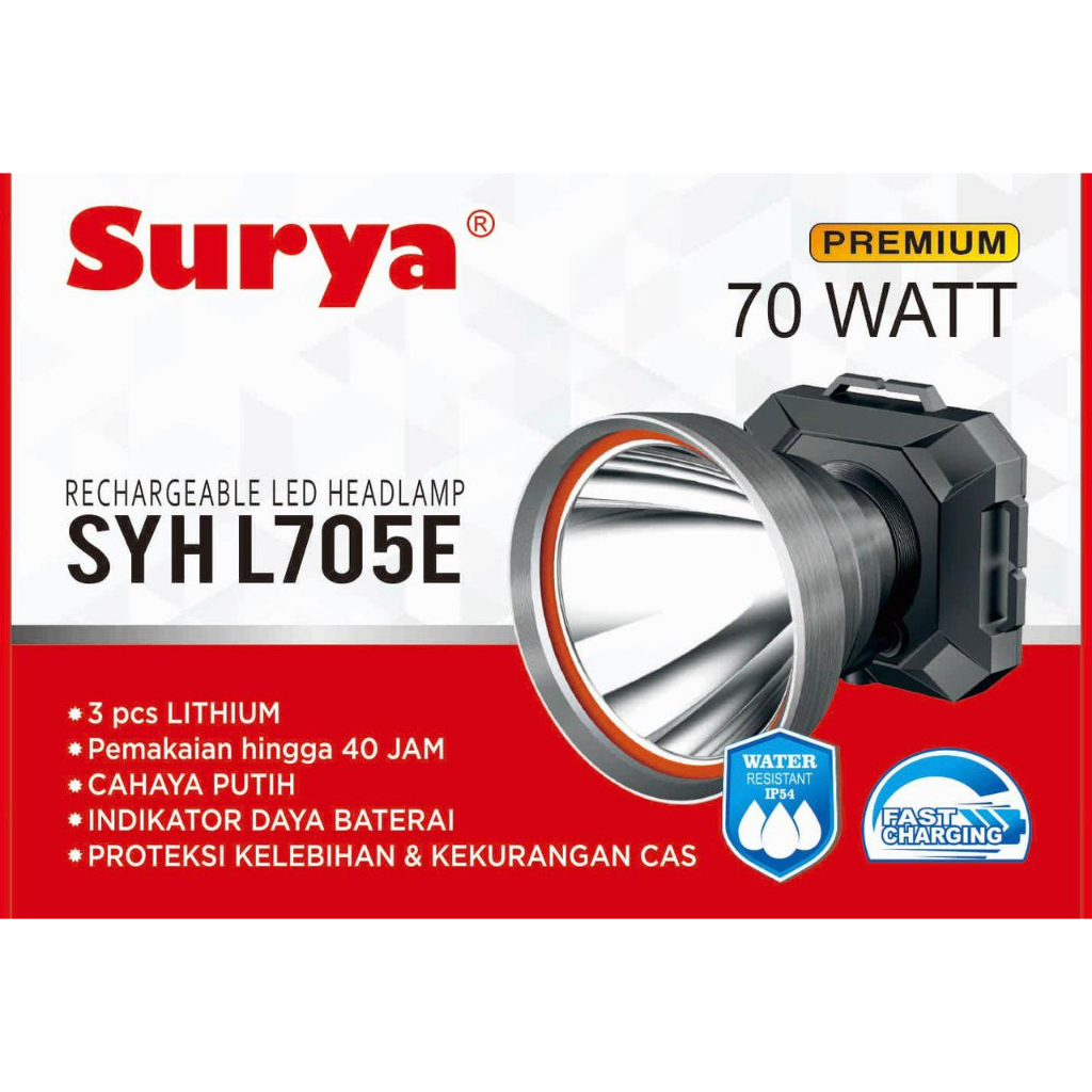 Surya Senter Kepala LED 70W SYH L705E PREMIUM Super Terang Fast Charging Tahan Hingga 40 Jam