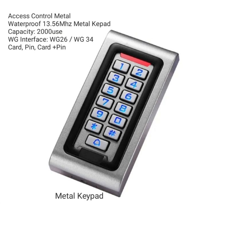 Wateproof Access Control RFID 13.56mhz IC Mifare Metal Keypad 2000user Pin, card, card + pin Output Wiegand ( Panjang )