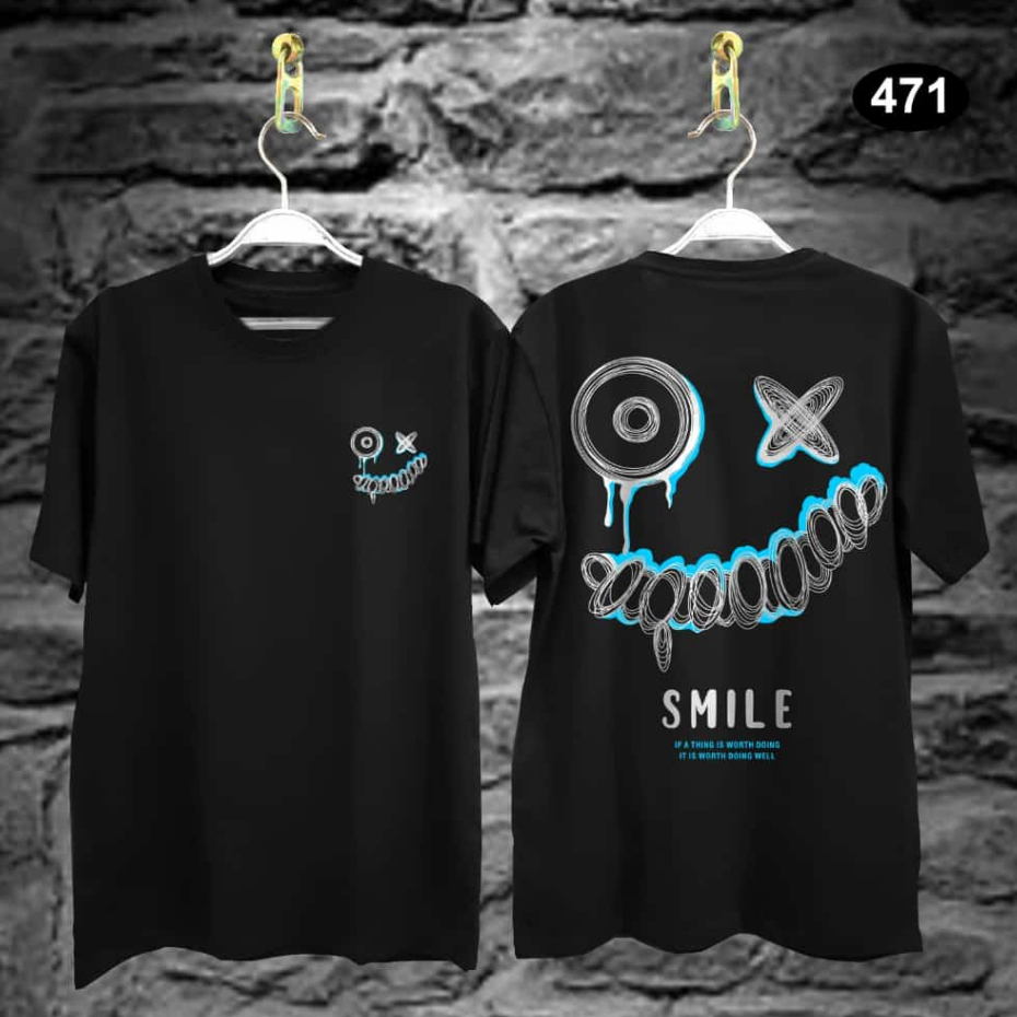 Baju Kaos Distro Pria Keren Lengan Pendek Smile Terbaru Motif Sablon Bergambar Cod Kaos cewek Kaos Wanita Kaos Pria Termurah