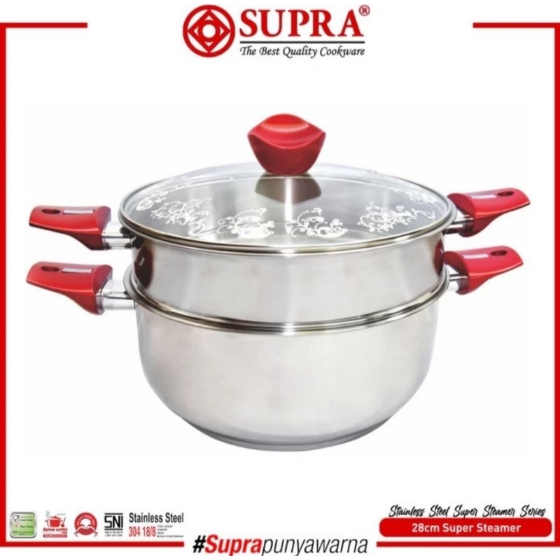 SUPRA Panci Stainless Super Steamer 28 Cm Panci Kukus Susun 2 Langseng Stainless