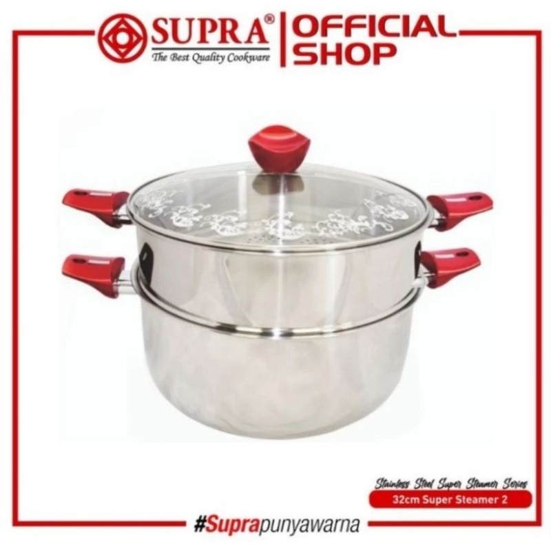 SUPRA Super Steamer 32 Cm Panci Kukus Susun 2 Langseng Stainless