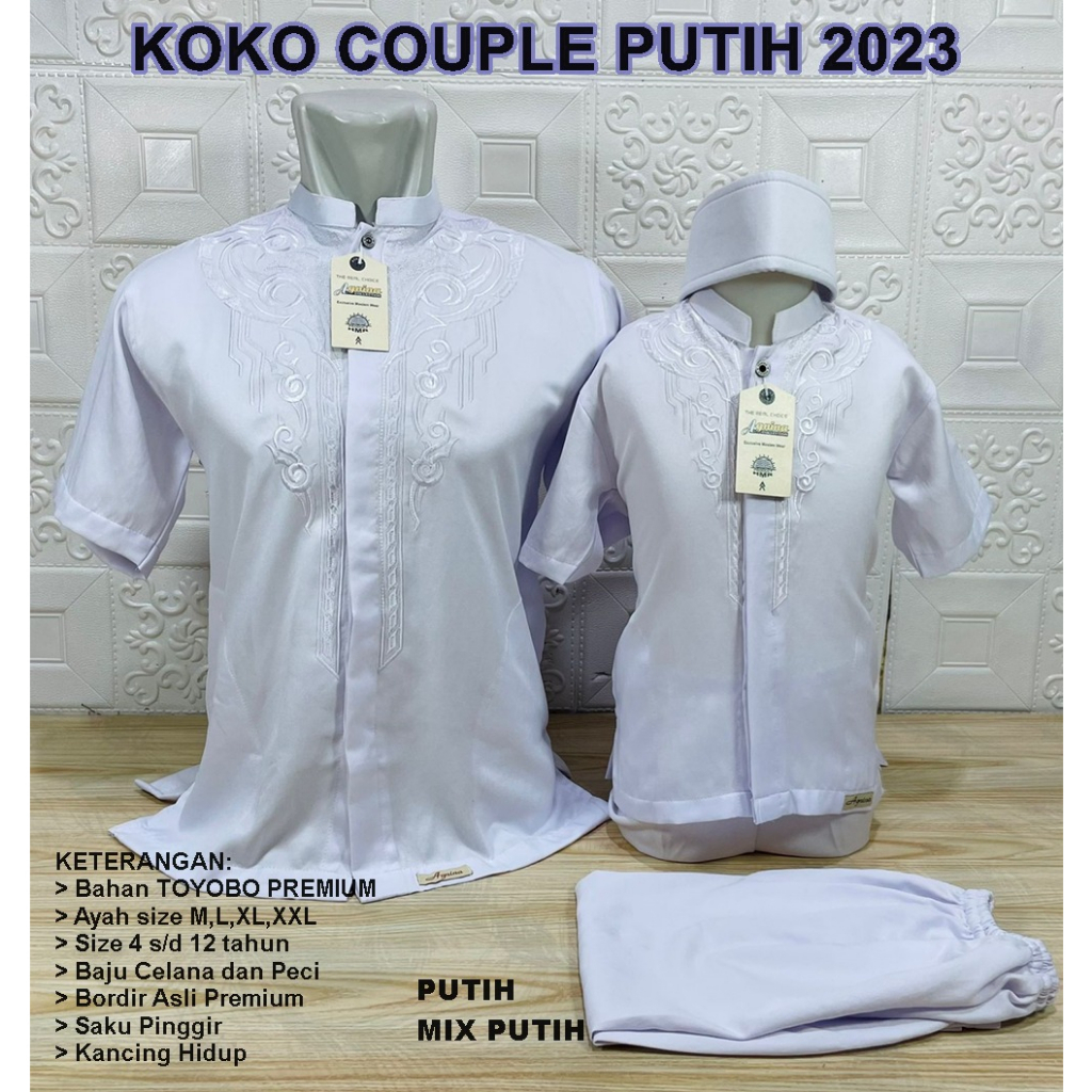 Kurta Anak dan Ayah Couple Putih Bordir Bahan Toyobo