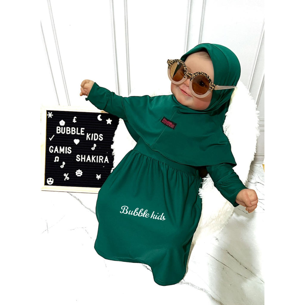 Gamis Hijab Shakira Bayi Anak Balita Fashion Mulsim Perempuan Katun Polos 0-2 Tahun lime