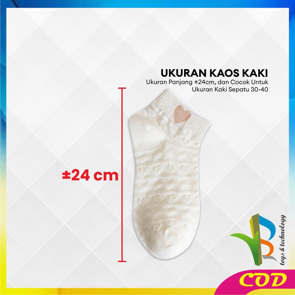 RB-P576 Kaos Kaki Wanita Semata Kaki Motif Bordir Karakter Korean Style / Kaos Kaki Pendek Lucu Ankle Socks Dewasa Motif Love / Kaos Kaki Putih Remaja Import