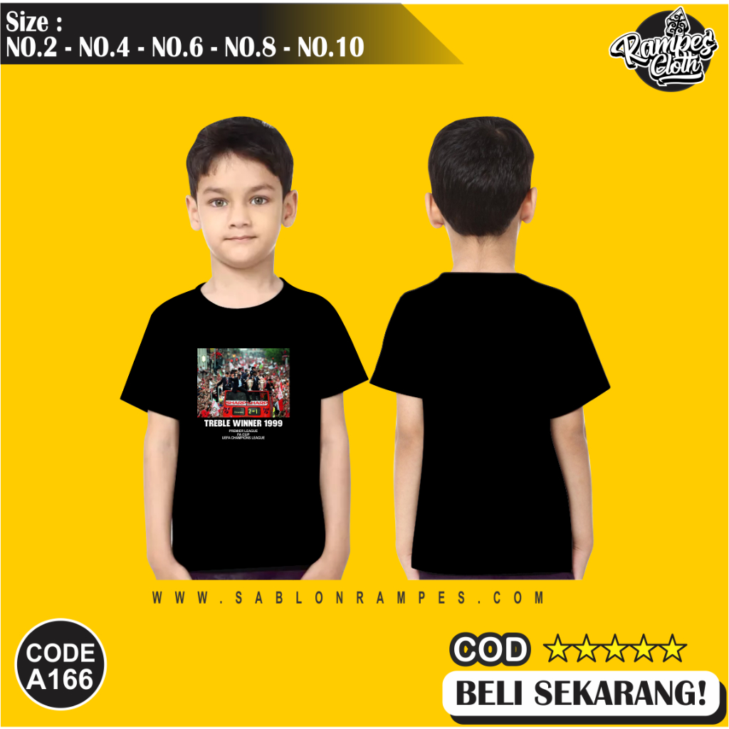 Kaos Distro anak Manchester United TREBLE WINNER 1999 Combett 30s R566