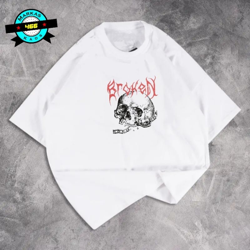 GRATIS ONGKIR | COD | Kaos Distro Broken Logo Tengkorak | Katun 20s | T-shirt Broken Logo Tengkorak 